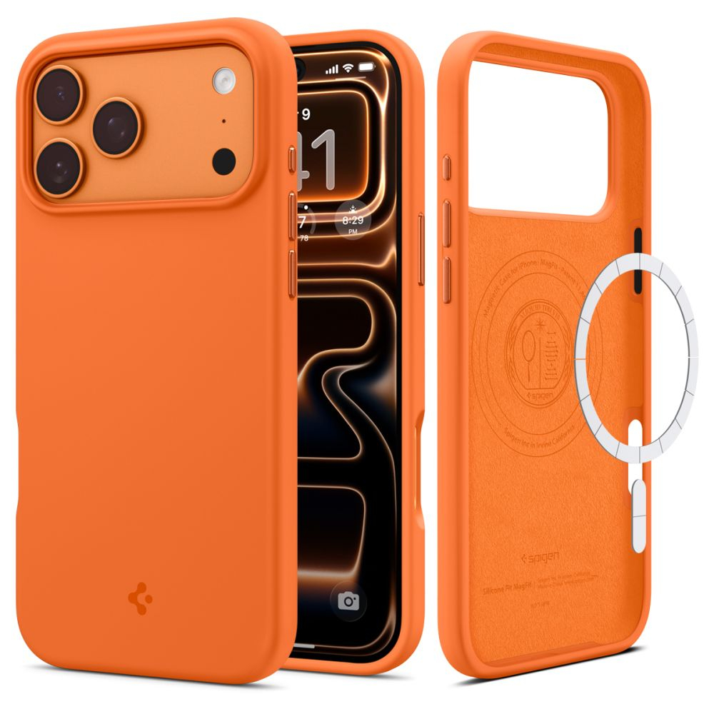 Чехол Spigen Silicone Fit Mag Magsafe для iPhone 17 Pro Max Cosmic Orange