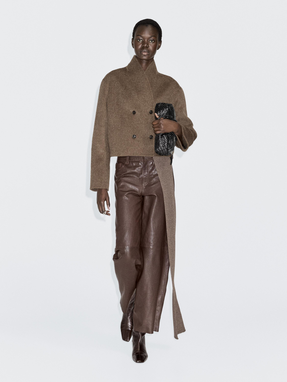 Massimo Dutti Короткая двубортная куртка из смесовой шерсти, темный хаки