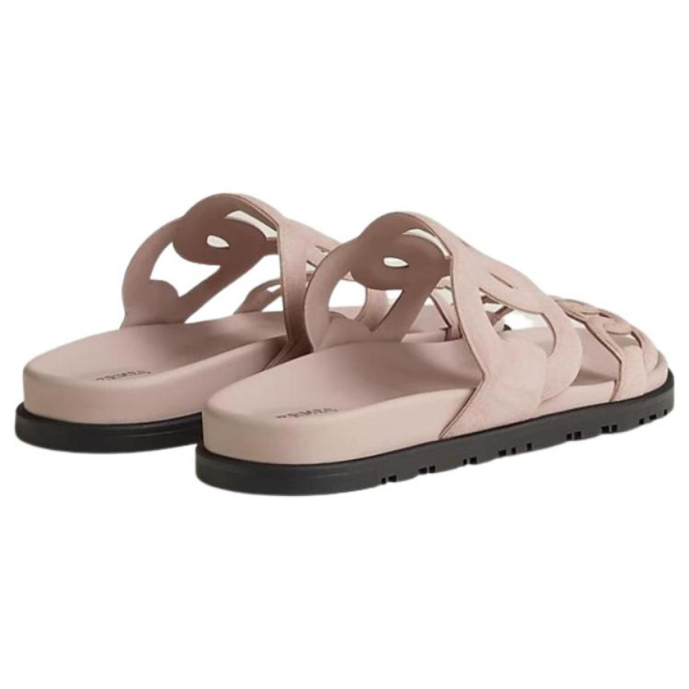 Hermes Extra leather comfortable and fashionable one-word slippers women's pink, H222301Z 27