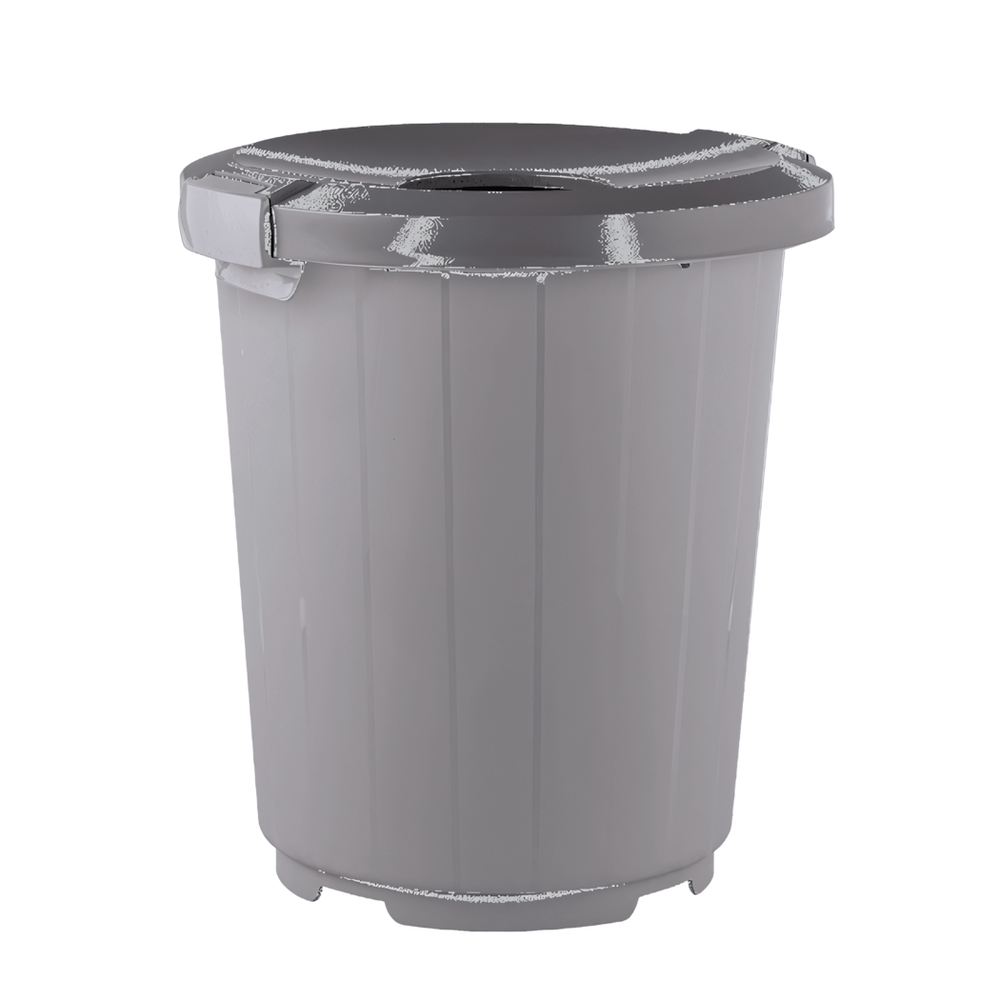 Бак для мусора 105 л с крышкой-воронкой (ручки с креплениями) на колесах, цвет серый
