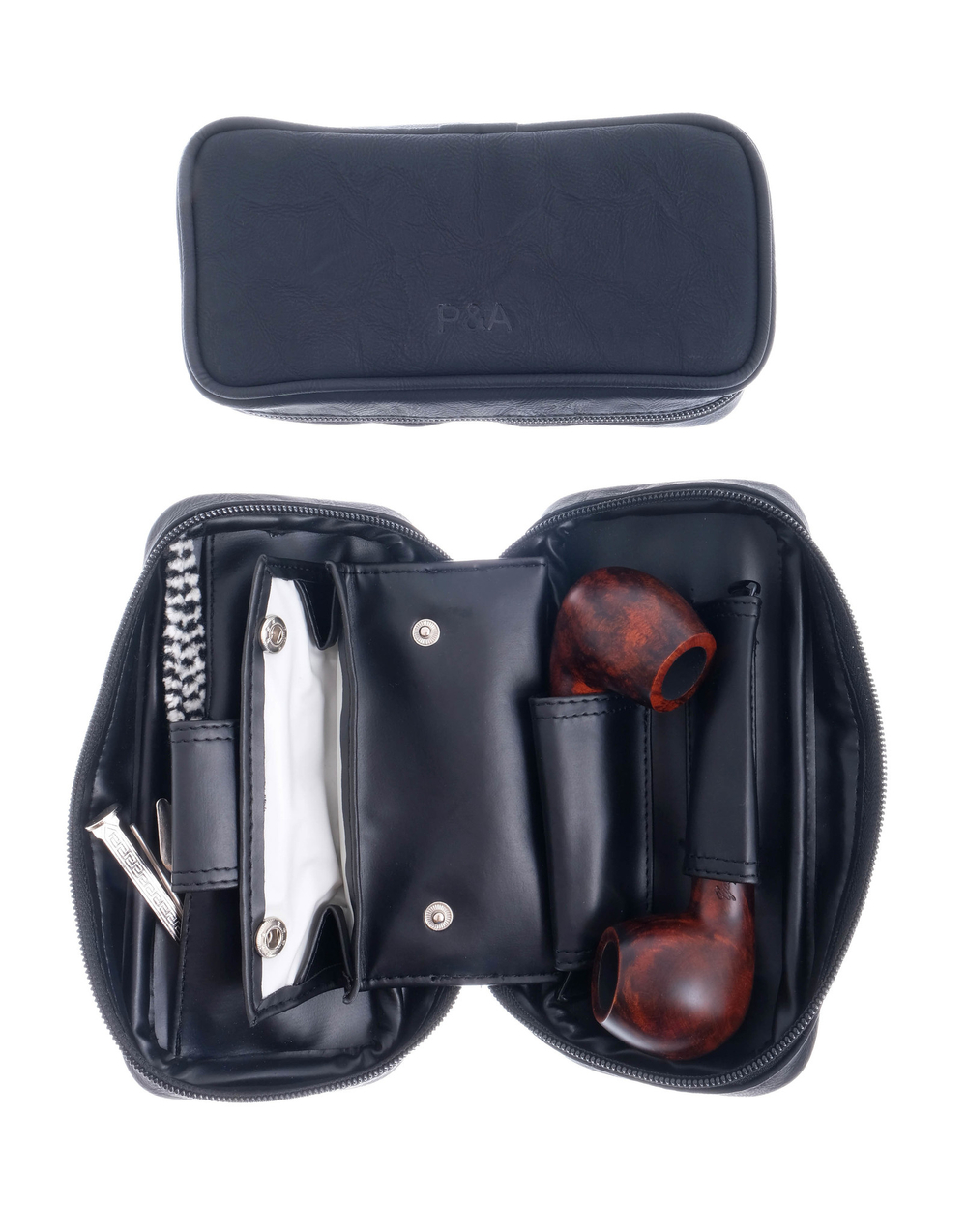 Сумка P&A для 2 трубок и табака, экокожа, черная
