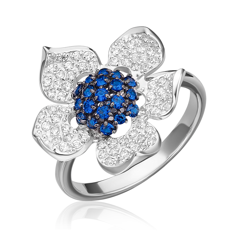 Кольцо «Пион» из белого золота с фианитами