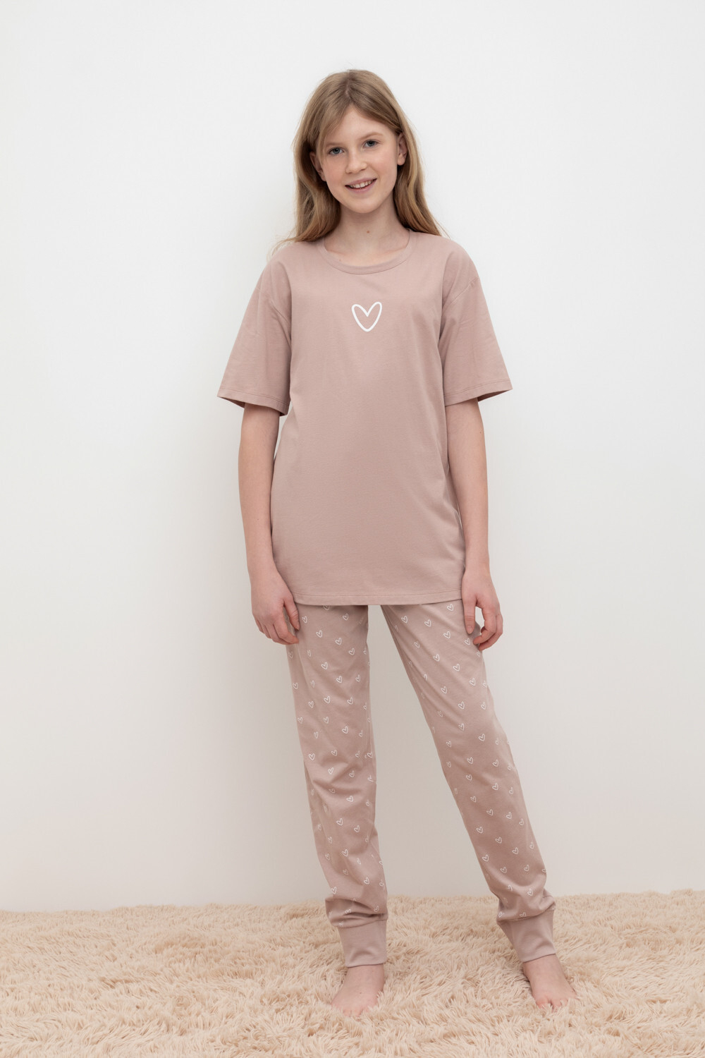 КБ 2817/кофейный,воздушные сердечки пижама для девочки