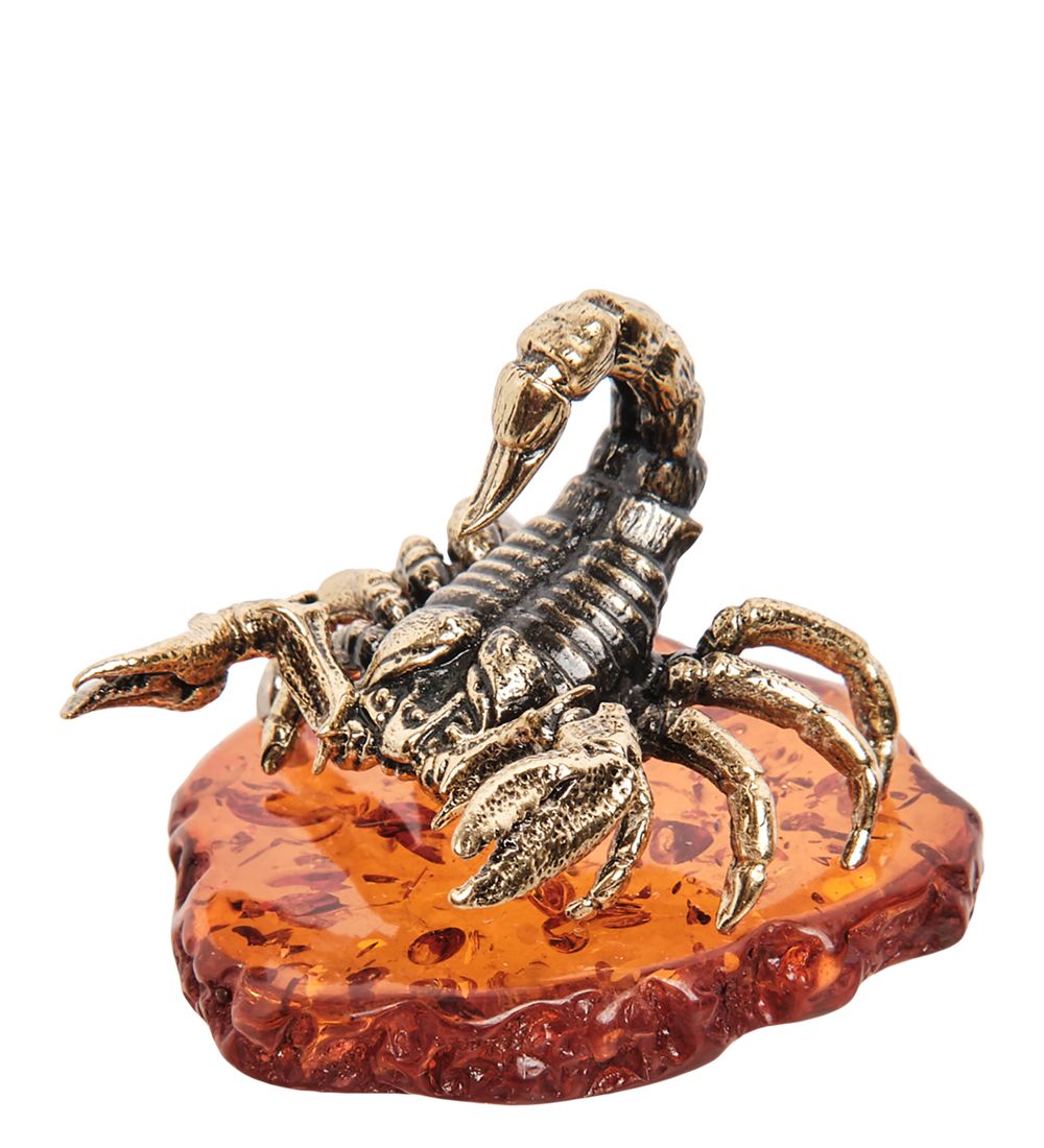 AM-1395 Фигурка «Скорпион каменный» (латунь, янтарь)