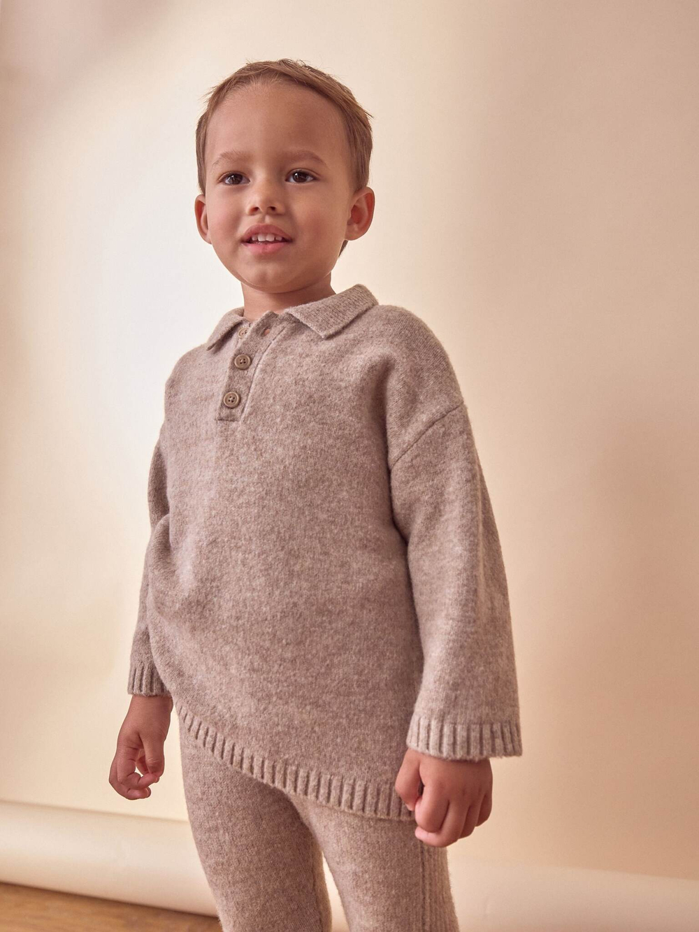 Брюки трикотажные и поло с длинным рукавом трикотажное в комплекте для мальчика Next K82-473, Бежевый