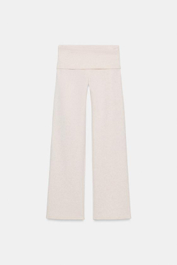 ZARA БРЮКИ С ЗАВЕРНУТЫМ ПОЯСОМ, БЕЖЕВЫЙ МЕЛАНЖ