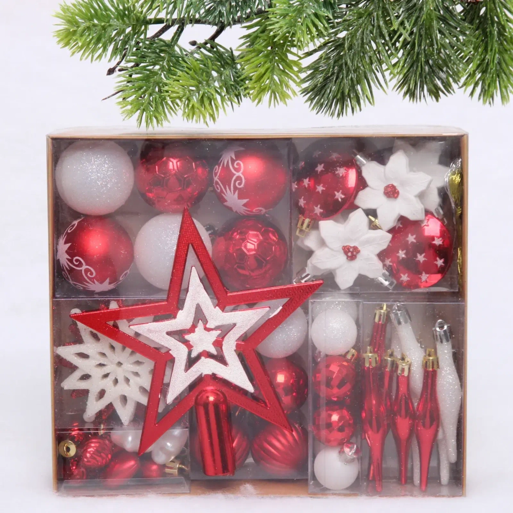 Набор ёлочных украшений «Сказочная зима» 45 предметов, Красный/Белый