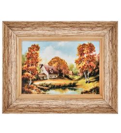 AMB-01/57 Картина «Деревенский пейзаж» (с янтарной крошкой) пласт.рамка 33х42см