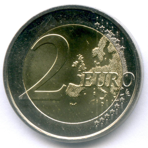 2 евро 2015 год. Финляндия. 30 лет флагу Европейского союза. Биметалл UNC