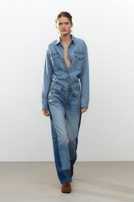 ZARA ДЖИНСЫ ПРЯМОГО КРОЯ СО СРЕДНЕЙ ПОСАДКОЙ — ZW COLLECTION, СИНИЙ