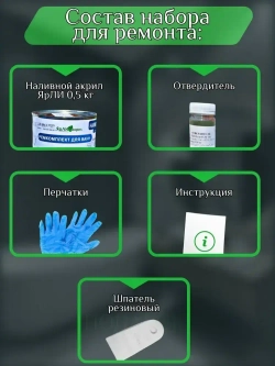 Набор ЯрЛИ для частичного ремонта ванн, душевых поддонов и раковин. Для ремонта сколов и трещин акриловых ванн