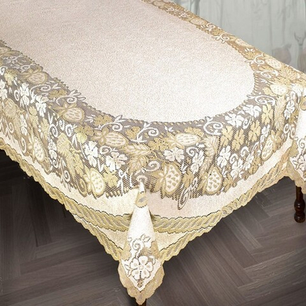 Скатерть жаккардовая прямоугольная, цвет кремово-золотистый, Польша.