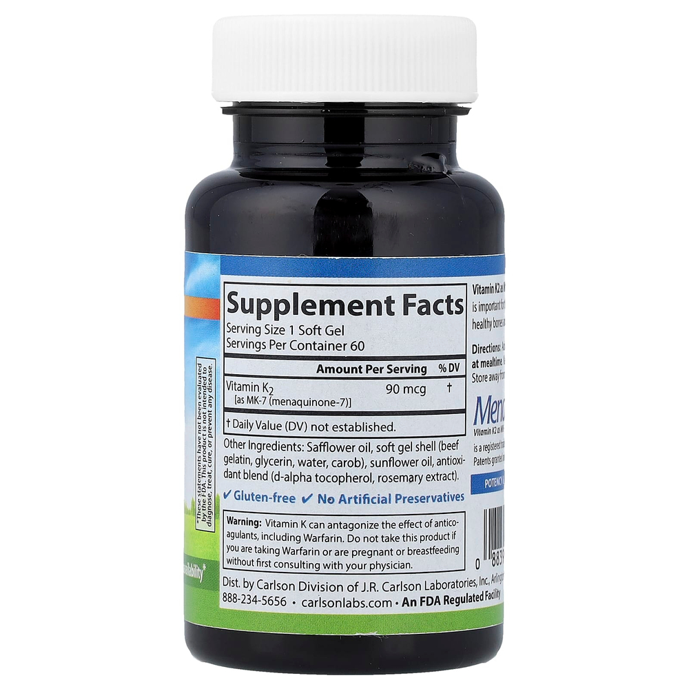 Carlson, Витамин K2, 90 мкг, 60 мягких таблеток