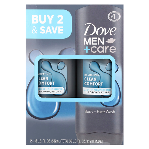 Dove, Men+Care, Clean Comfort, гель для душа, гель для душа, 2 шт. в упаковке, 532 мл (18 жидк. унций)