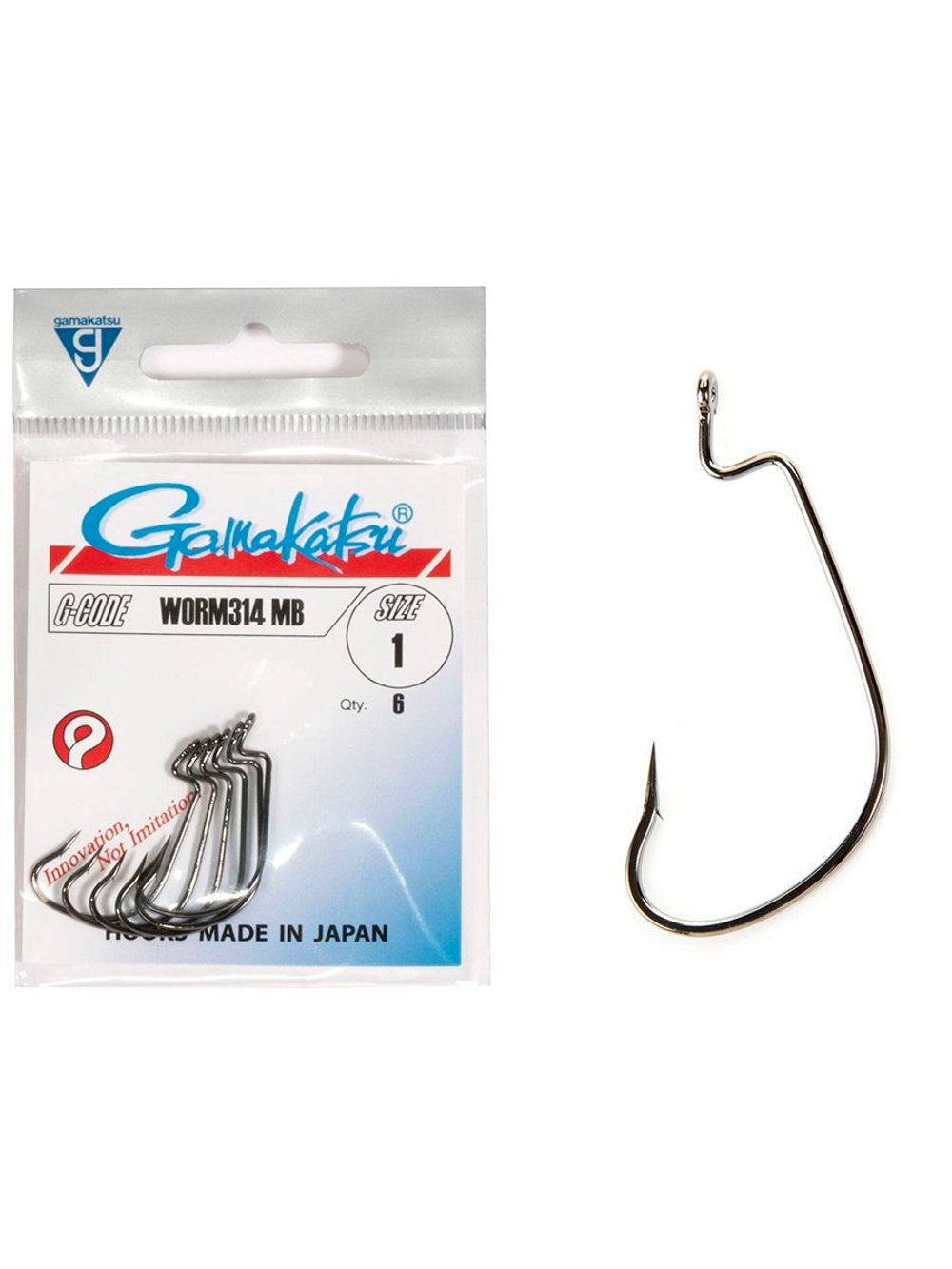 Крючки офсетные Gamakatsu Worm 314 HOOKS BLACK размер 1/0 (упк.6шт.)