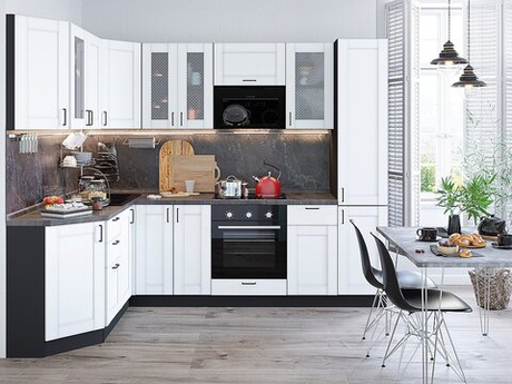 Угловая модульная кухня Лофт-04 Super White - Graphite 2140*1700/2600*600