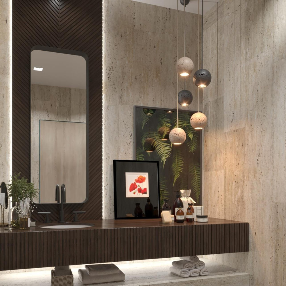 6626/1L HIGHTECH ODL24 225 черный/металл/травертин Подвесной светильник IP20 LED GU10 7W (не в комплекте) 220V TRAVERTINO