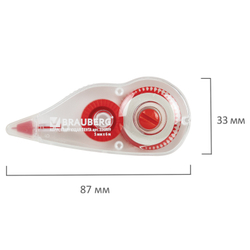 Корректирующая лента BRAUBERG, 5 мм х 6 м, корпус красный, механизм перемотки, блистер, 226809