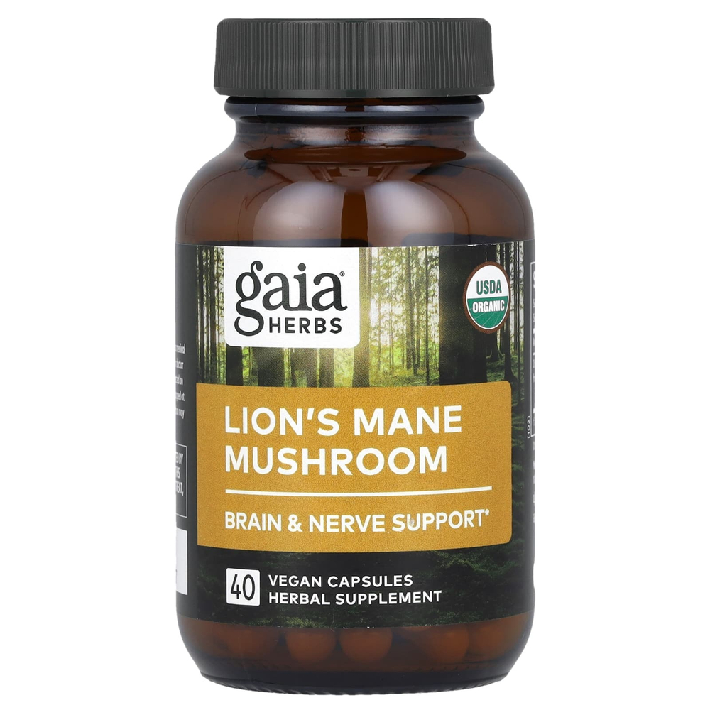 Gaia Herbs, Гриб львиная грива, 40 веганских капсул