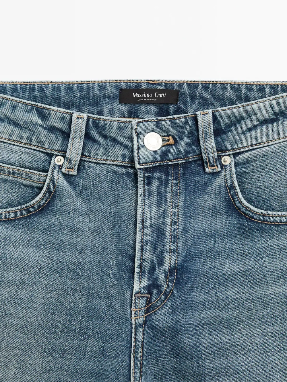 Massimo Dutti Укороченные зауженные джинсы со средней посадкой, голубой