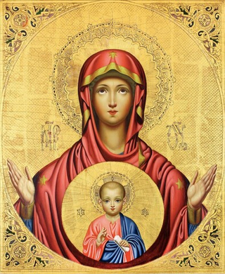 Икона Божией Матери Знамение Серафимо-Понетаевская на дереве на левкасе