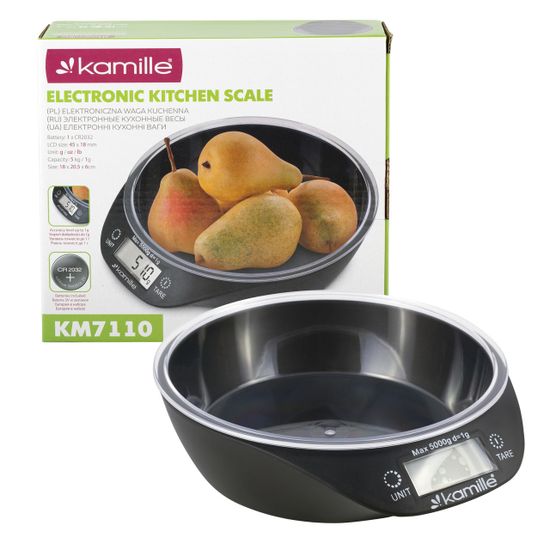 Весы кухонные электронные Kamille KM-7110 с чашей (круглые 20,5х18,4х6,1 см)