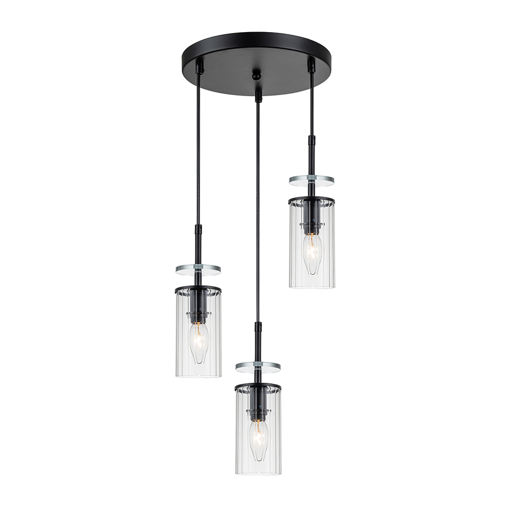 Подвесной светильник 3х40Вт Е14, металл/стекло, черный