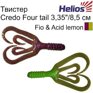 Твистер Helios Credo Four tail 2,35"/6,0 см Fio & Acid lemon 10шт. (HS-20-027)