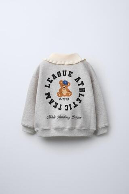 ZARA ТОЛСТОВКА С КОНТРАСТНЫМ ВОРОТНИКОМ, СЕРЫЙ С МЕЛАНЖЕВЫМ ЭФФЕКТОМ