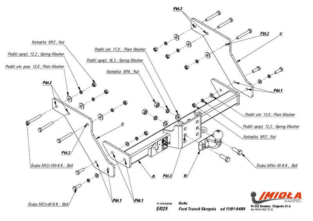 Фаркоп IMIOLA E.029 Ford Transit шасси 1992-2000(паспорт и сертификат в комплекте)(без электрики)