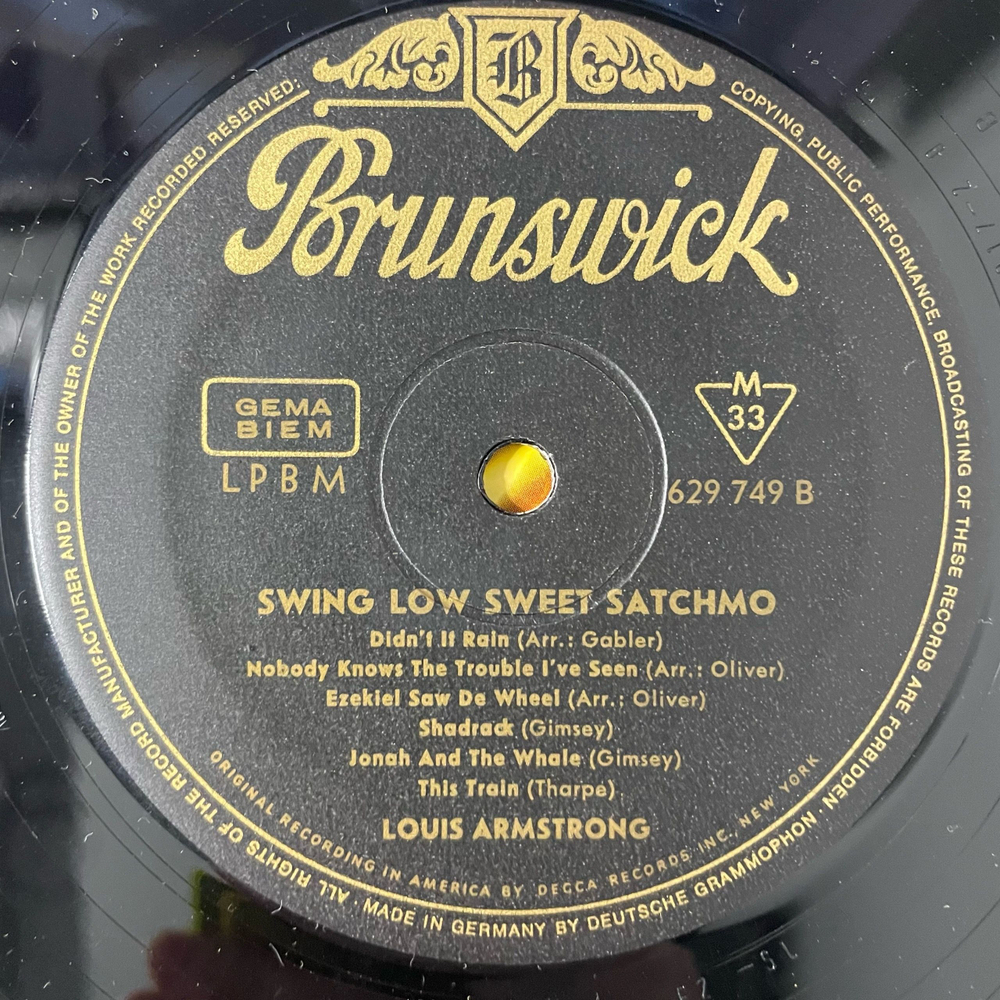 Винтажная виниловая пластинка LP Louis Armstrong Swing Low Sweet Satchmo (Германия 1958) Go Down Moses