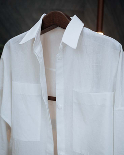 Длинная рубашка из вареного хлопка Белая