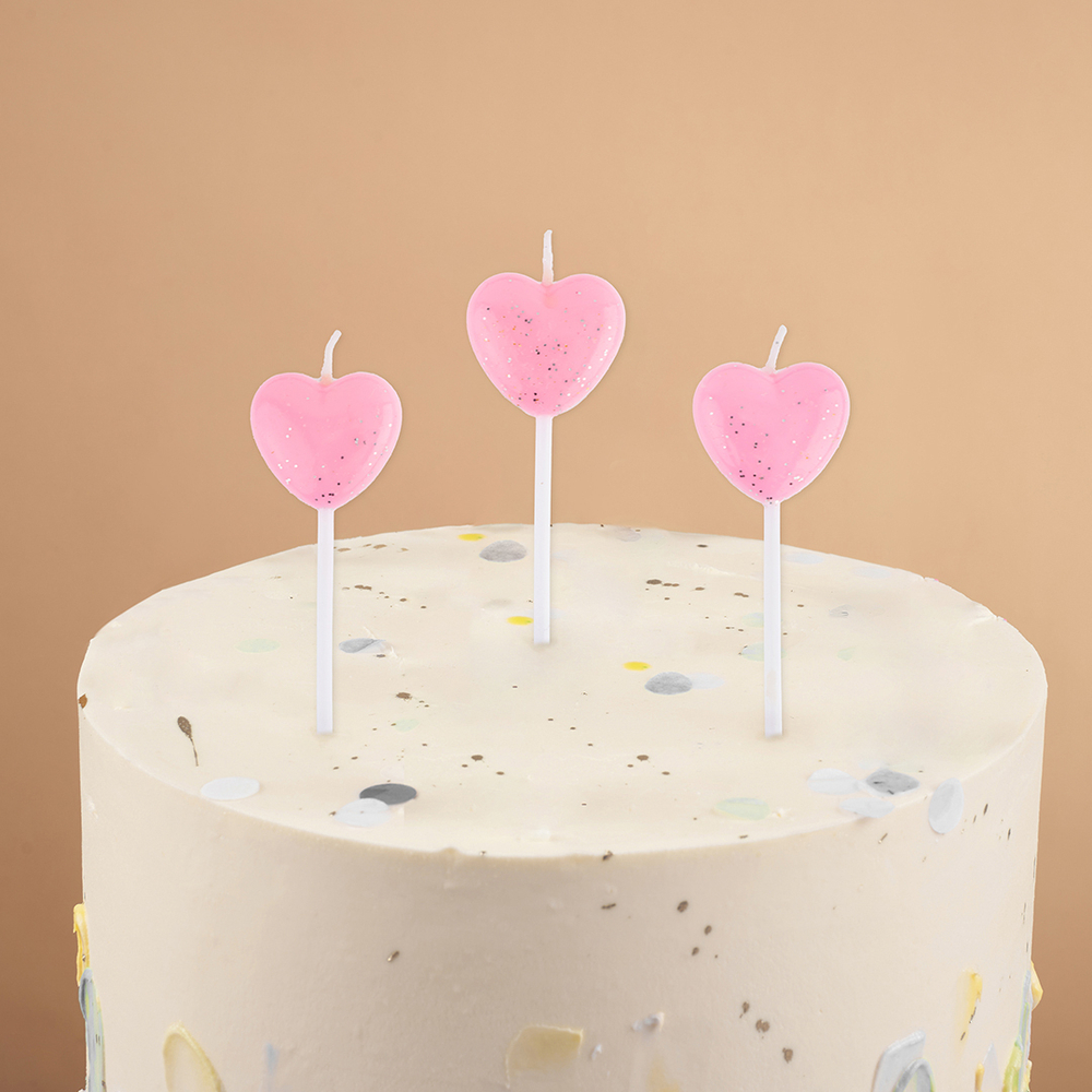 Свечи на торт «Сердце» в розовом цвете, блестки, 5 шт.