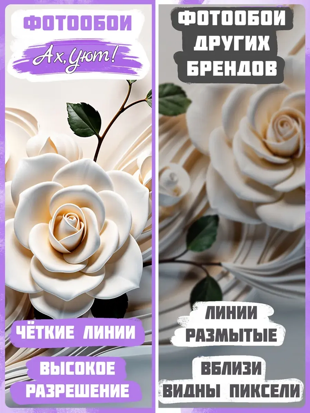 3D Объемные фотообои цветы розы и геометрия
