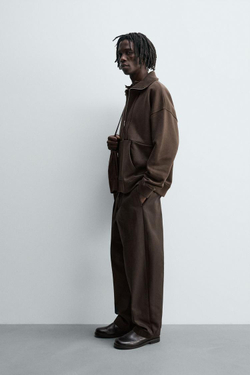 ZARA ТОЛСТОВКА С ВОРОТНИКОМ НА МОЛНИИ В РУБЧИК, ШОКОЛАДНЫЙ