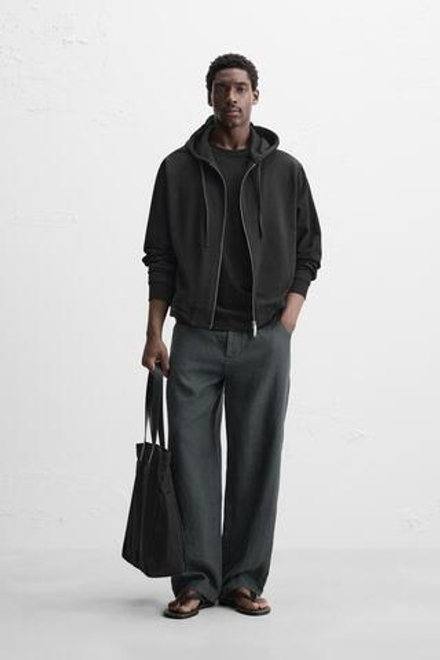 ZARA БАЗОВОЕ ХУДИ НА МОЛНИИ С КАПЮШОНОМ, ЧЕРНЫЙ
