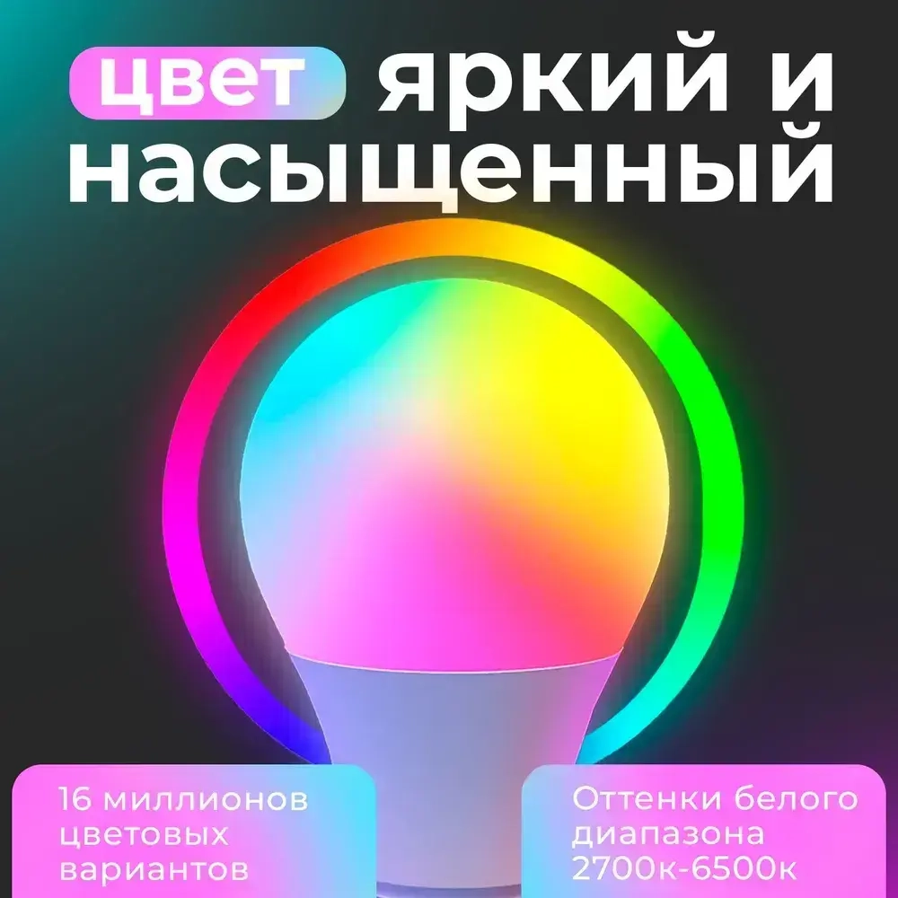 Лампочка светодиодная е27 / умная RGB с пультом управления /9Вт с регулируемой яркостью/16 цветов