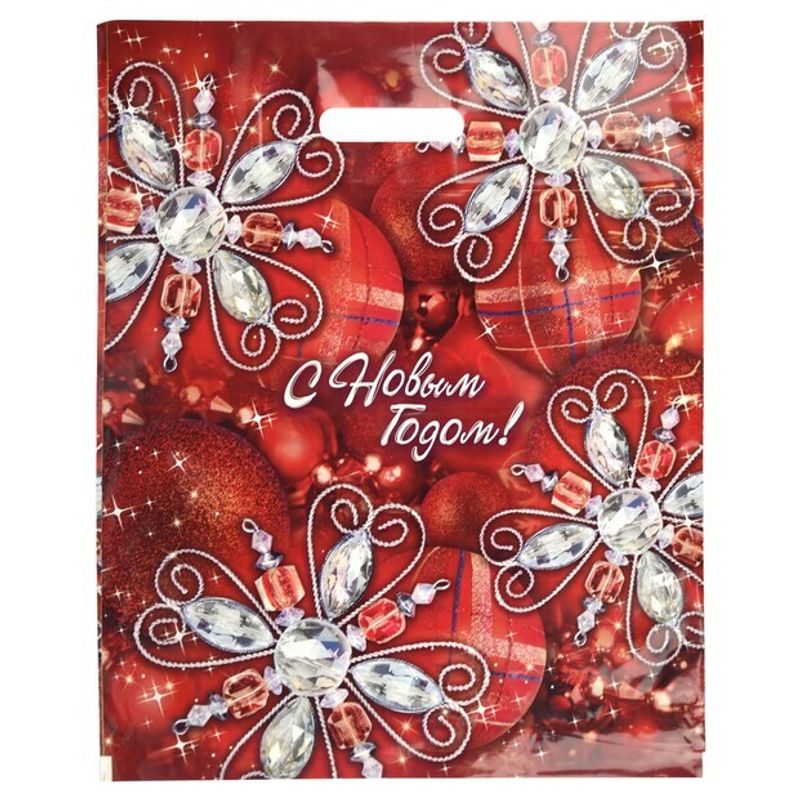 Пакет новогодний прорубная ручка Россия 38*47 см 60 мкм ПВД Ажур 1 шт 500 шт/кор