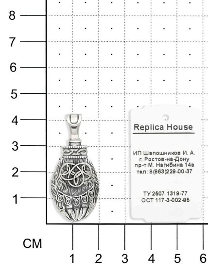 Фото подвески Лапа Велеса из серебра на размерной сетке