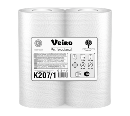 Полотенца бумажные в рулонах 2 рул по 12,5 м, 2-сл, Veiro Professional Сomfort, 12 уп/уп.арт. K207/1