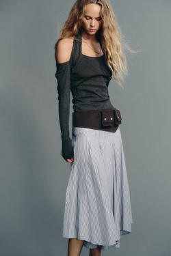 ZARA ЮБКА МИДИ В ПОЛОСКУ, СЕРО-СИНИЙ