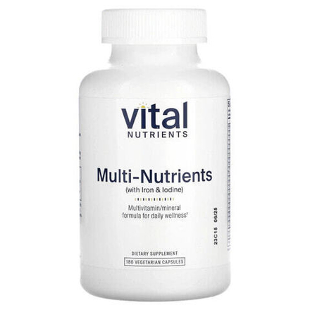 Витаминно-минеральные комплексы Vital Nutrients, Мультиэлементы (с железом и йодом), 180 вегетарианских капсул