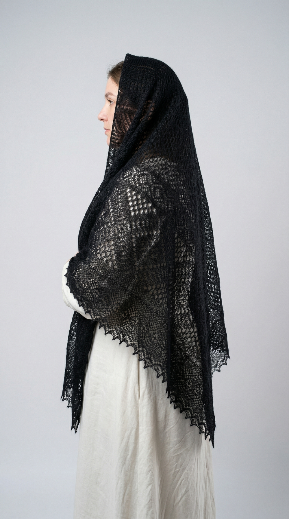 Оренбургский пуховый платок с шелком АШ150-07 черный