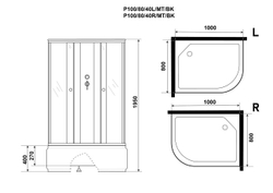 Душевая кабина Niagara (Ниагара) Promo P100/80/40L/MT/BK с высоким поддоном, 100х80х195