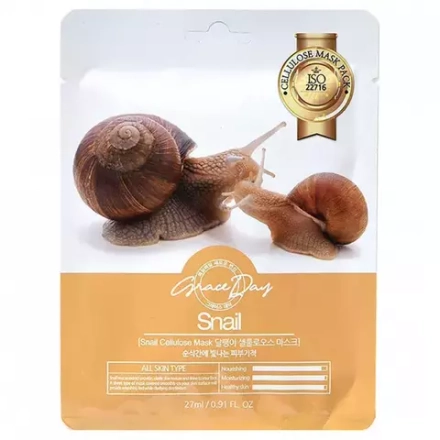 Grace Day Маска тканевая с муцином улитки - Snail cellulose mask, 27мл, шт
