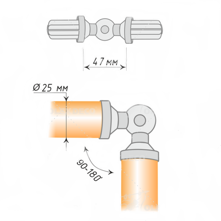 Эркерный соединитель для круглых труб d25 мм, цвет хром матовый