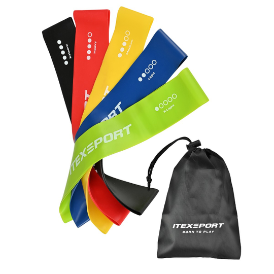 ITEX SPORT резинки для фитнеса, эспандер ленточный (набор 5 шт., сопротивление до 25 кг), оптом