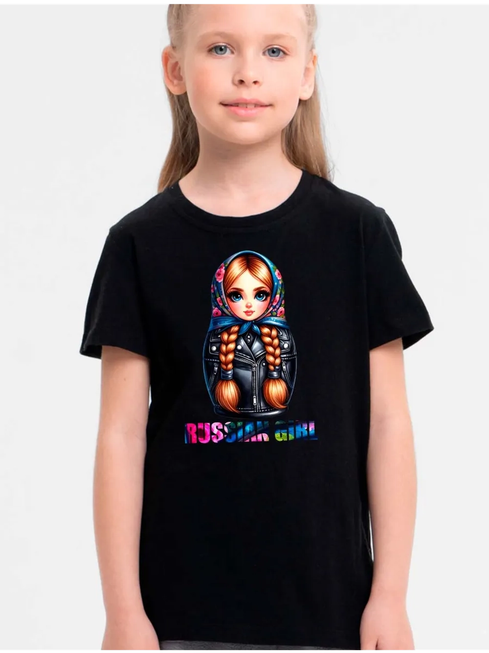 Футболка детская с русой Матрешкой russian girl