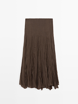 Massimo Dutti Струящаяся юбка-годе миди, шоколадный