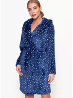 Короткий халат в горошек с капюшоном (Размер: M) (Цвет: темно-синий)